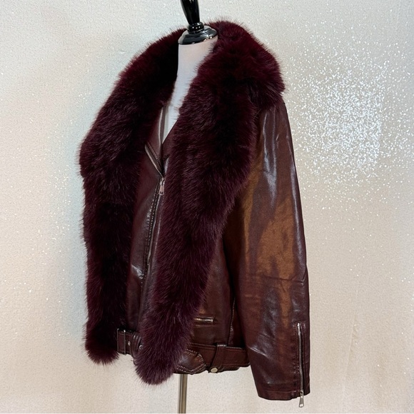 Azalea Wang Aurelia Faux Leather Moto Jacket XL Burgundy Faux Fur Collar NWT - Picture 9 of 16
